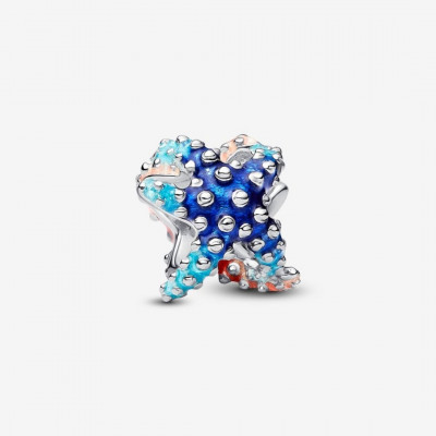 Starfish sterling silver charm with blue and coralstone