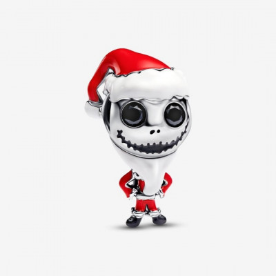 Disney Jack Christmas sterling silver charm with black crystal, white, red and black enamel
