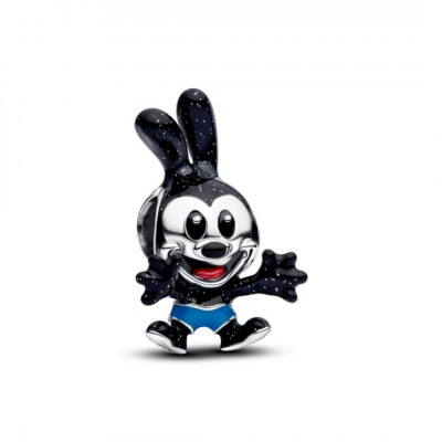 Disney Oswald sterling silver charm with black hyper glitter and light blue enamel