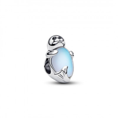Seal sterling silver charm with black crystal, black enamel and frosted glass