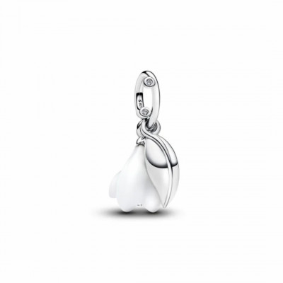 Flower sterling silver dangle with clear cubic zirconia and white Murano glass