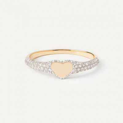 Diamonds and Gold Heart Stamp Ring