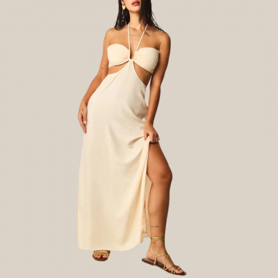 VESTIDO LONGO COM DECOTE EM U