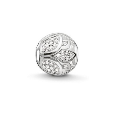 "Bead ""flor de loto con pavé"", plata de ley 925/ circonita, blanco"